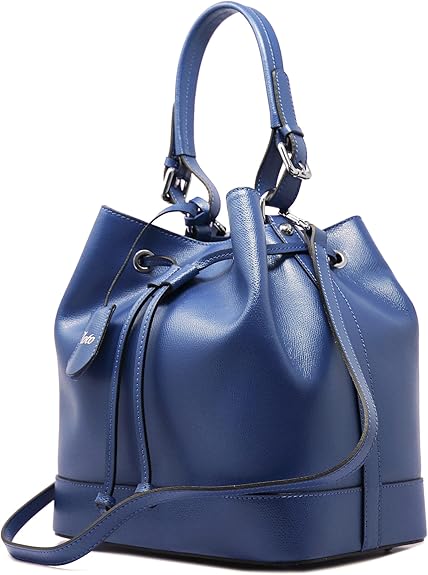Leather Bucket Tote Bag, Italian Leather Handbag with Double Leather Handles, Made in Italy