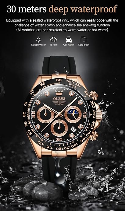 Watches for Men Business Diamond Moon Phase Male Watch Chronograph Fashion Dress Waterproof Date Analog Waterproof Men Wrist Watch