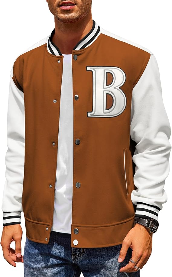 Men's Varsity Jacket Letterman Bomber Jacket Baseball Lightweight Wool Blend Jacket