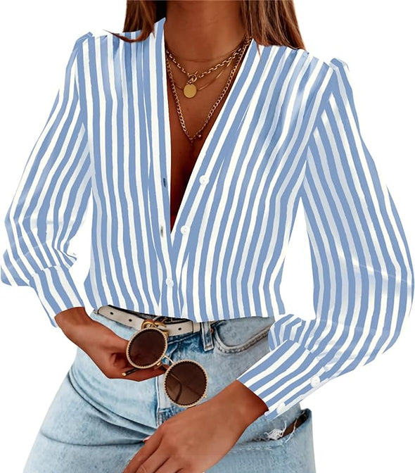 Women's Business Casual Tops Summer Long Sleeve Silk Button Down Shirts V Neck Chiffon Blouses…