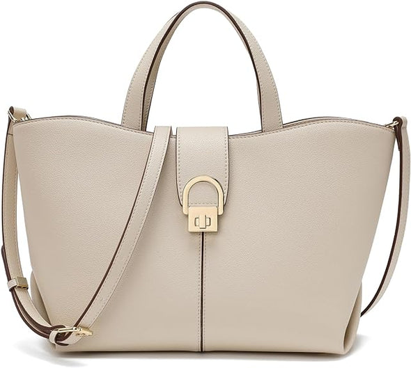 Top Handbag for Women Fashion Leather Tote Handbag Satchel Bag for Ladies Shoulder Bag, Zipper Pocket, Metal Button Lock.