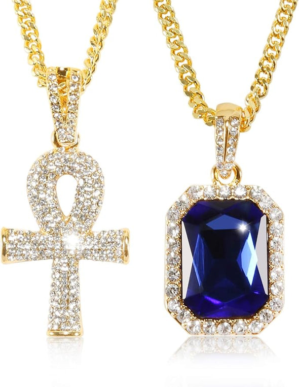 18K Gold Iced Out Cross Pendant 316L Stainless Steel Cuban Link Chain Necklace For Men Women