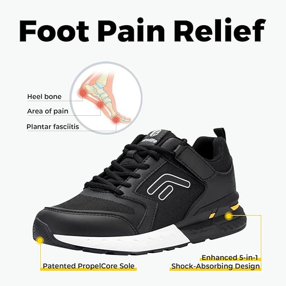 FitVille Men's Walking Shoes Wide Width Diabetic Shoes Hands Free Slip On Sneaker Hook and Loop Strap Running Shoes for Flat Feet Plantar Fasciitis-Rebound Core