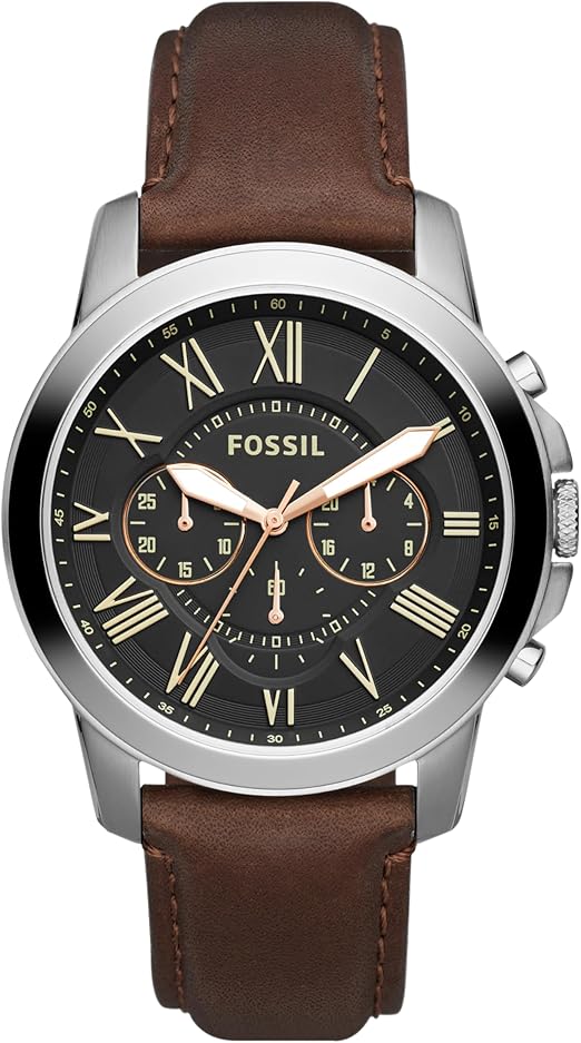 FOSSIL Watch with Chronograph or Automatic Display and Genuine Leather or Stainless Steel Band