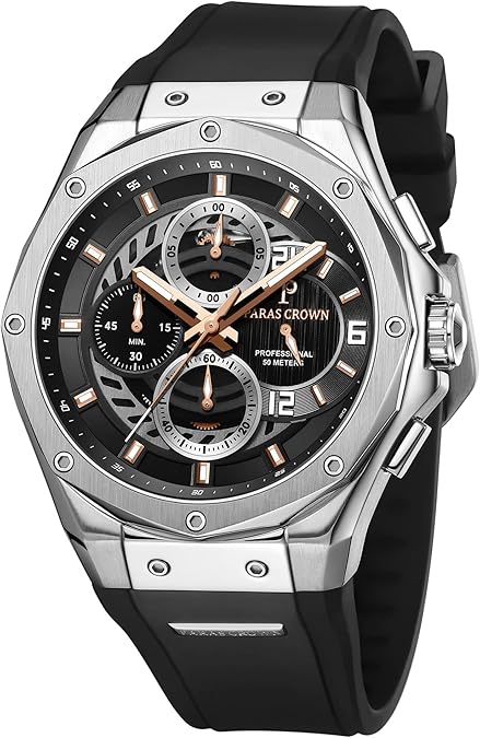 Paras Crown Mens Watches Fashion Luxury Quartz 50M Waterproof Chronograph Wrist Watches