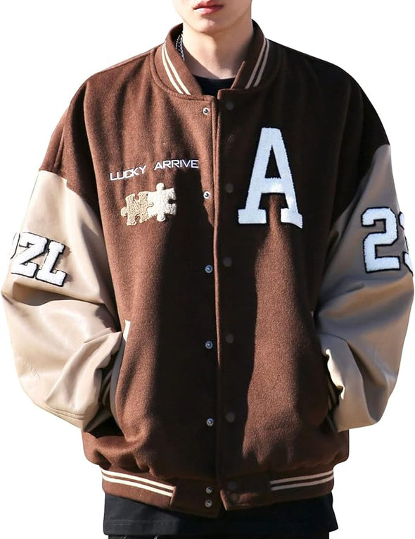 Baseball Bomber Jacket Vintage Sweatshirt Casual Unisex Streetwear Coats with Patch