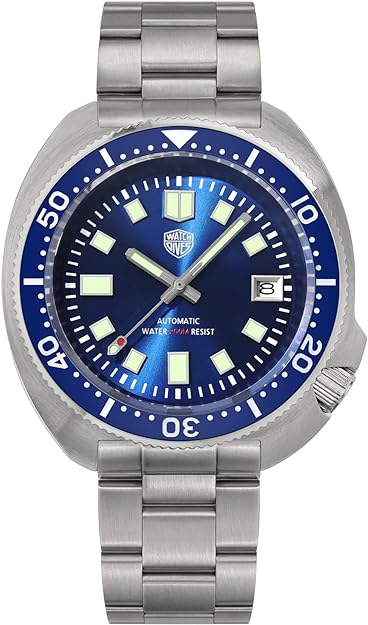 watchdives Automatic Diver Watches for Men, NH35 Movement 6105 Wristwatch 200M Sapphire Crystal Mens Watch with 316L Stainless Steel Bracelet Luminous Watch