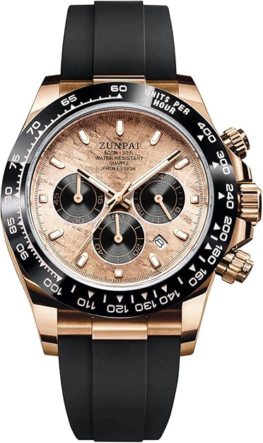 Men's Watch Panda Chronograph Dial Fashion Quartz Movement Wrist Watch Analog Business Waterproof Scratch Resistant Silicone Strap Rubber Band Sports Watches for Men