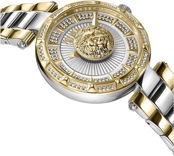 Versus Versace Sertie Collection Luxury Womens Watch Timepiece with a Two Tone Bracelet Featuring a Two Tone Case and Silver Dial