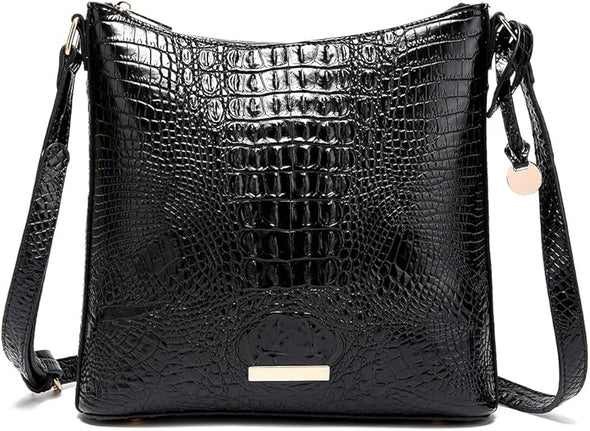 Shoulder Crocodile Flat Handbags for Women trendy Ladies Shoulder Bag Embossed Pattern Leather Crossbody Purse