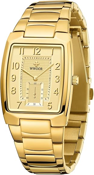 Square Watches for Men Stainless Steel Mens Square Watch with Date Original Waterproof Analog Quartz Fashion Business Casual Wristwatch