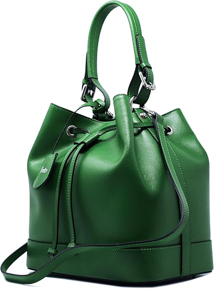 Leather Bucket Tote Bag, Italian Leather Handbag with Double Leather Handles, Made in Italy