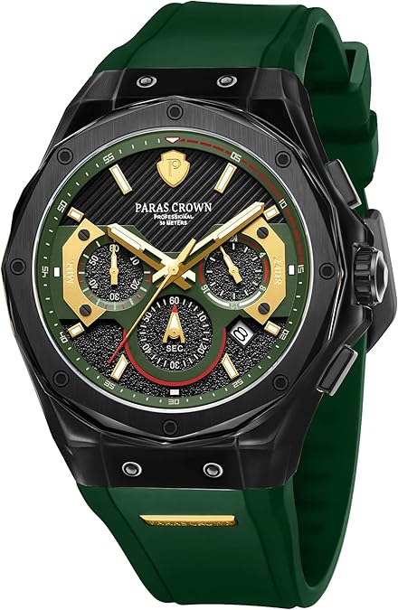 Paras Crown Mens Watches Fashion Luxury Quartz 50M Waterproof Chronograph Wrist Watches