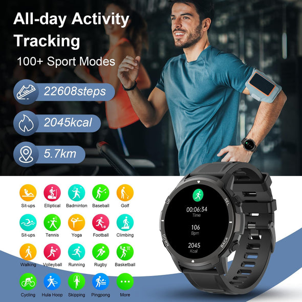 Smart Watch for Men Fitness: (Make/Answer Call) Bluetooth Military Smartwatch for Android iPhone Phones Waterproof Outdoor Tactical Digital Sport Run Watches Tracker Sleep Heart Rate Monitor