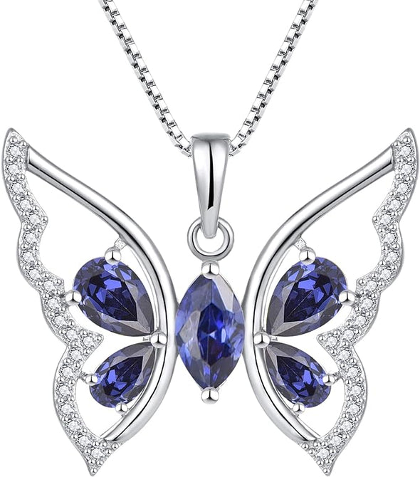 Butterfly Necklace for Women 925 Sterling Silver Birthstone Butterfly Pendant Jewelry Gifts