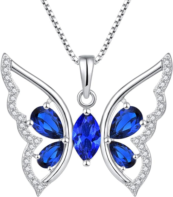 Butterfly Necklace for Women 925 Sterling Silver Birthstone Butterfly Pendant Jewelry Gifts