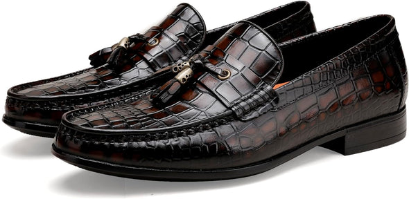 Black Tassel Loafer for Mens, Classic Smooth Leather Tassel Dress Shoes for Men