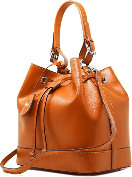 Leather Bucket Tote Bag, Italian Leather Handbag with Double Leather Handles, Made in Italy