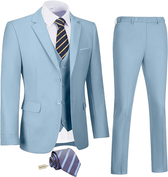 Men's Slim Fit 3 Piece Suit Two Button Business Wedding Dress Tux Suit Set Jacket Vest Pants with Tie