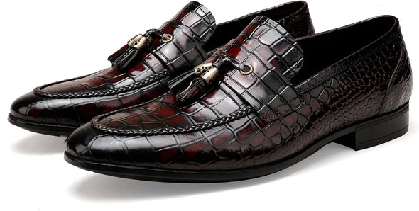 Casual Crocodile Printed Tassel Dress Shoes Leather Slip-on Penny Loafer for Men