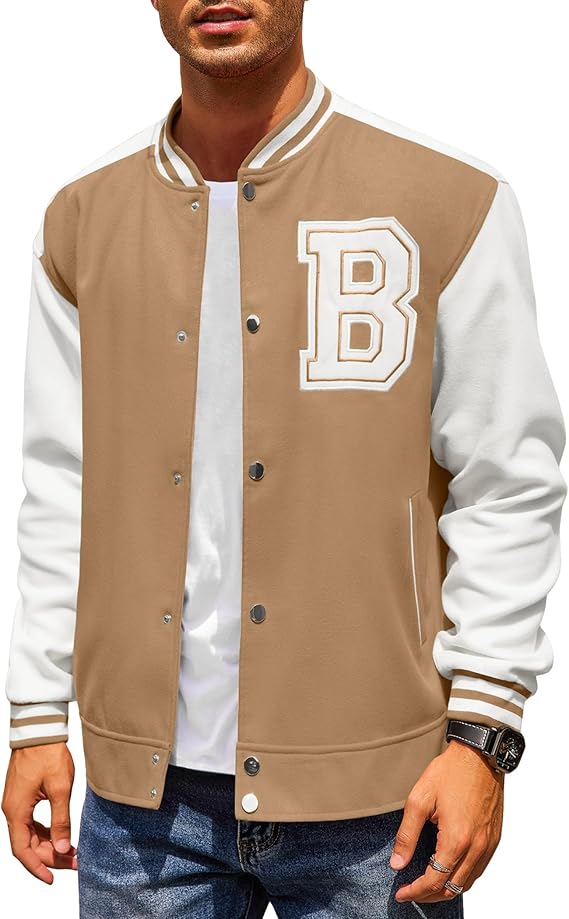 Men's Varsity Jacket Letterman Bomber Jacket Baseball Lightweight Wool Blend Jacket