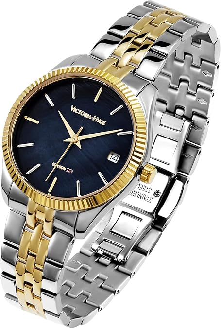 VICTORIA HYDE Two Tone Watches for Women, Silver and Gold Womens Watch, Stainless Steel Deepsea Blue Face Ladies Watch
