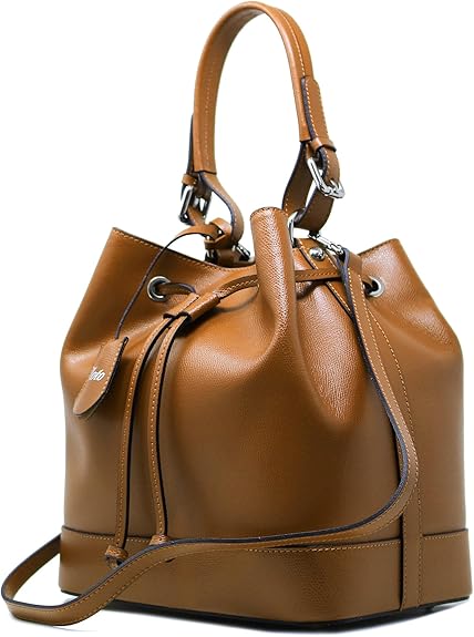 Leather Bucket Tote Bag, Italian Leather Handbag with Double Leather Handles, Made in Italy