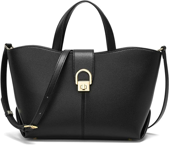 Top Handbag for Women Fashion Leather Tote Handbag Satchel Bag for Ladies Shoulder Bag, Zipper Pocket, Metal Button Lock.