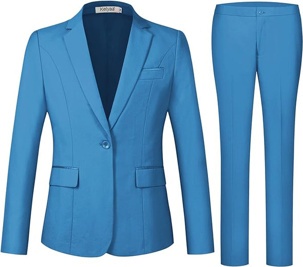 Women's 2 Piece Suit Notched Lapel One Button Slim Fit Business Office Work Tuxedo Blazer Pants Set
