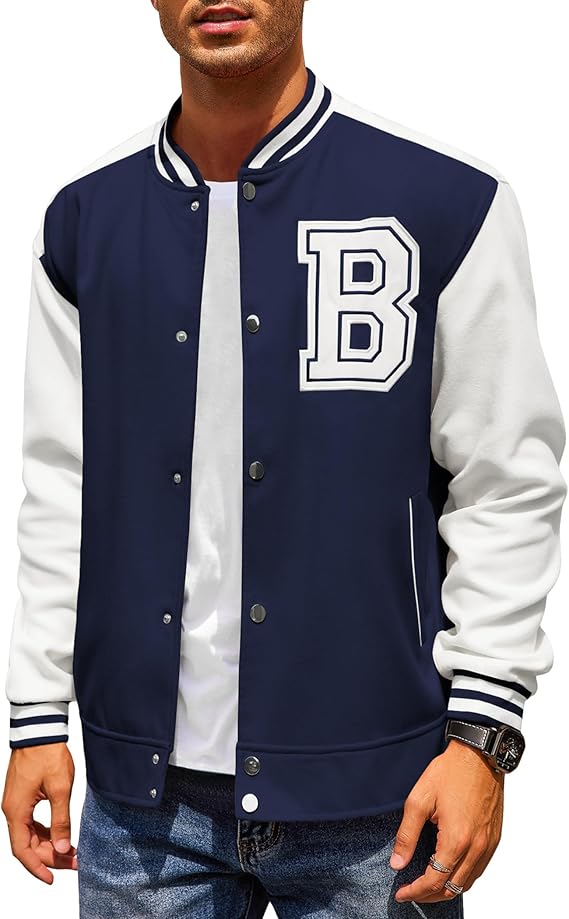 Men's Varsity Jacket Letterman Bomber Jacket Baseball Lightweight Wool Blend Jacket
