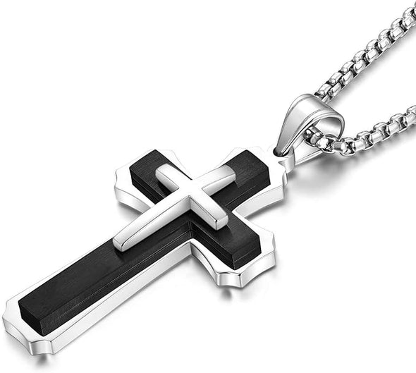 Cross Necklace for Men Stainless Steel Jesus Christ Crucifix Pendant Lord's Prayer Jewelry