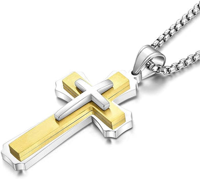 Cross Necklace for Men Stainless Steel Jesus Christ Crucifix Pendant Lord's Prayer Jewelry