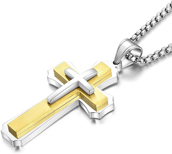 Cross Necklace for Men Stainless Steel Jesus Christ Crucifix Pendant Lord's Prayer Jewelry