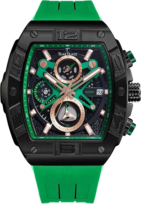 Men's Watch Analog Waterproof Fashion Date Wrist Watch, Skeleton Tonneau Watch for Men with Chronograph,Ideal for Sports Enthusiasts