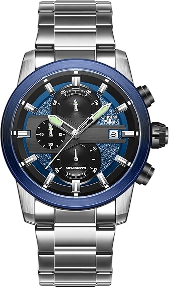 Watches for Men Analog Quartz Chronograph Stainless Steel Waterproof with Luminous, Date, Fashion Casual Sport Business Work Dress Mens Wrist Watch Luxury Gift (Blue Silver)