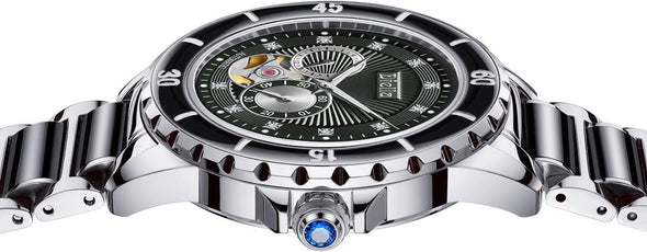 Diella Men's Automatic Mechanical Wrist Watches, Luxury Skeleton Watches for Men with Black Green Jade & Steel Strap