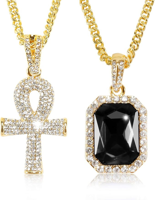 18K Gold Iced Out Cross Pendant 316L Stainless Steel Cuban Link Chain Necklace For Men Women