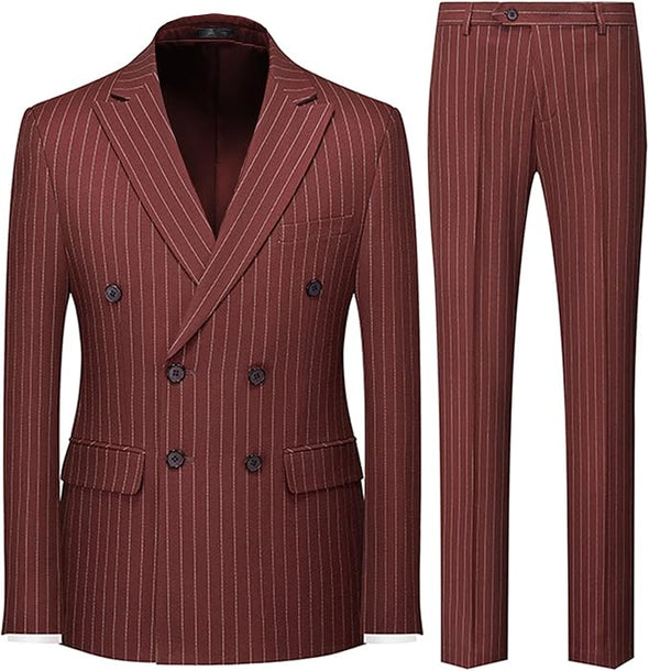 Men's Suits 2 Piece Pinstripe Double Breasted Tuxedo Suit for Men Slim Fit Formal Dress Blazer Jacket Pants