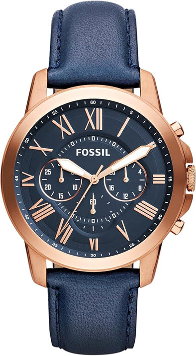 FOSSIL Watch with Chronograph or Automatic Display and Genuine Leather or Stainless Steel Band
