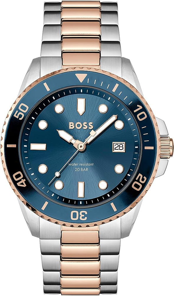 BOSS Ace Men's Quartz Stainless Steel Case and Link Bracelet Watch, Color: Two Tone