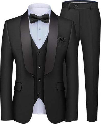 Men's 3 Piece Suit Slim Fit Solid One Button Party Wedding Tuxedo Suits Blazer Jacket Vest Pants Set