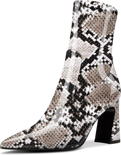 Womens Chunky Block Heel Pointed Toe Ankle Boots Short Bootie Mid Calf Boots Slip-on Zipper Party Basic Classic Boots