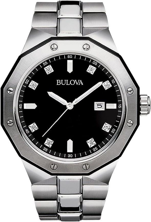 Bulova Men's Classic Stainless Steel 3-Hand Date Quartz Watch with Diamonds