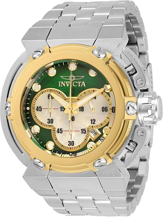 Invicta Men's 46mm Coalition Forces Chronograph Green Dial High Polish Silver Tone Stainless Steel Watch