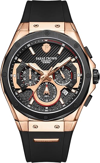 Paras Crown Mens Watches Fashion Luxury Quartz 50M Waterproof Chronograph Wrist Watches