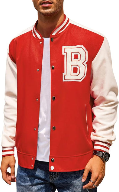 Men's Varsity Jacket Letterman Bomber Jacket Baseball Lightweight Wool Blend Jacket