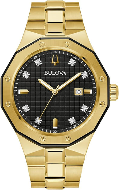 Bulova Men's Classic Stainless Steel 3-Hand Date Quartz Watch with Diamonds