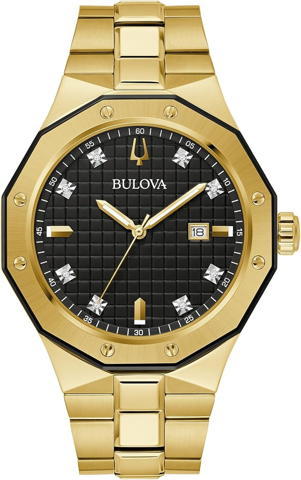 Bulova Men's Classic Stainless Steel 3-Hand Date Quartz Watch with Diamonds