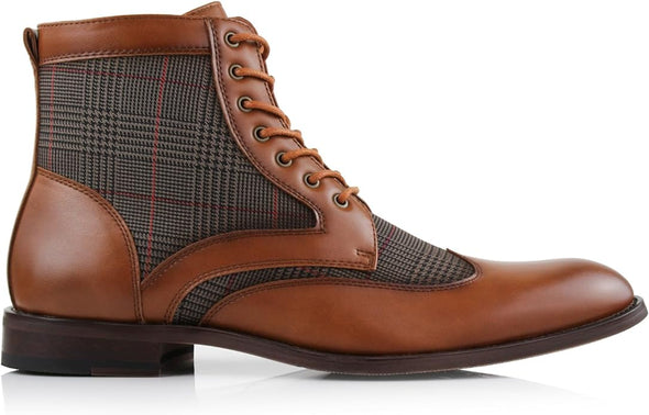 Men's Wing-Tip Plaid Dress Boots