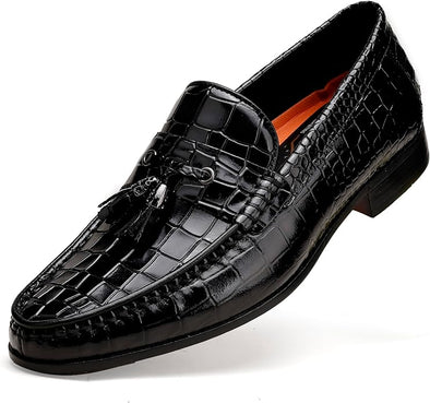 Black Tassel Loafer for Mens, Classic Smooth Leather Tassel Dress Shoes for Men